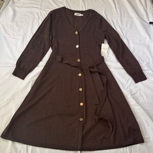 Eliza J Chocolate Brown Long Sleeve Dress
